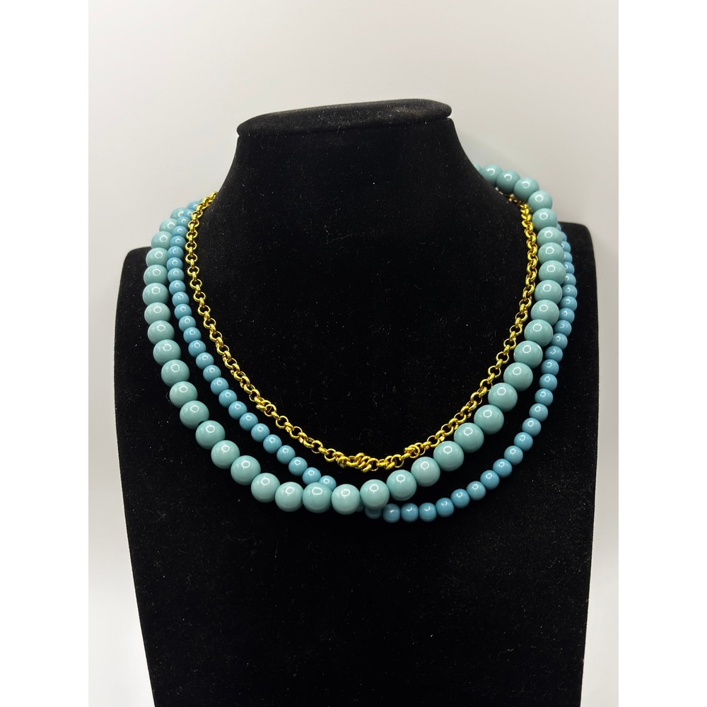 Sonoma Necklace Womens OS Blue Multi-Strand Gold-Tone Chain Toggle Clasp 15"